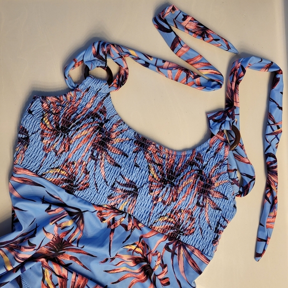 JESSICA SIMPSON  Smocked Tankini Swim Top & Matching Bikini Bottom Botanical XL - Picture 11 of 16